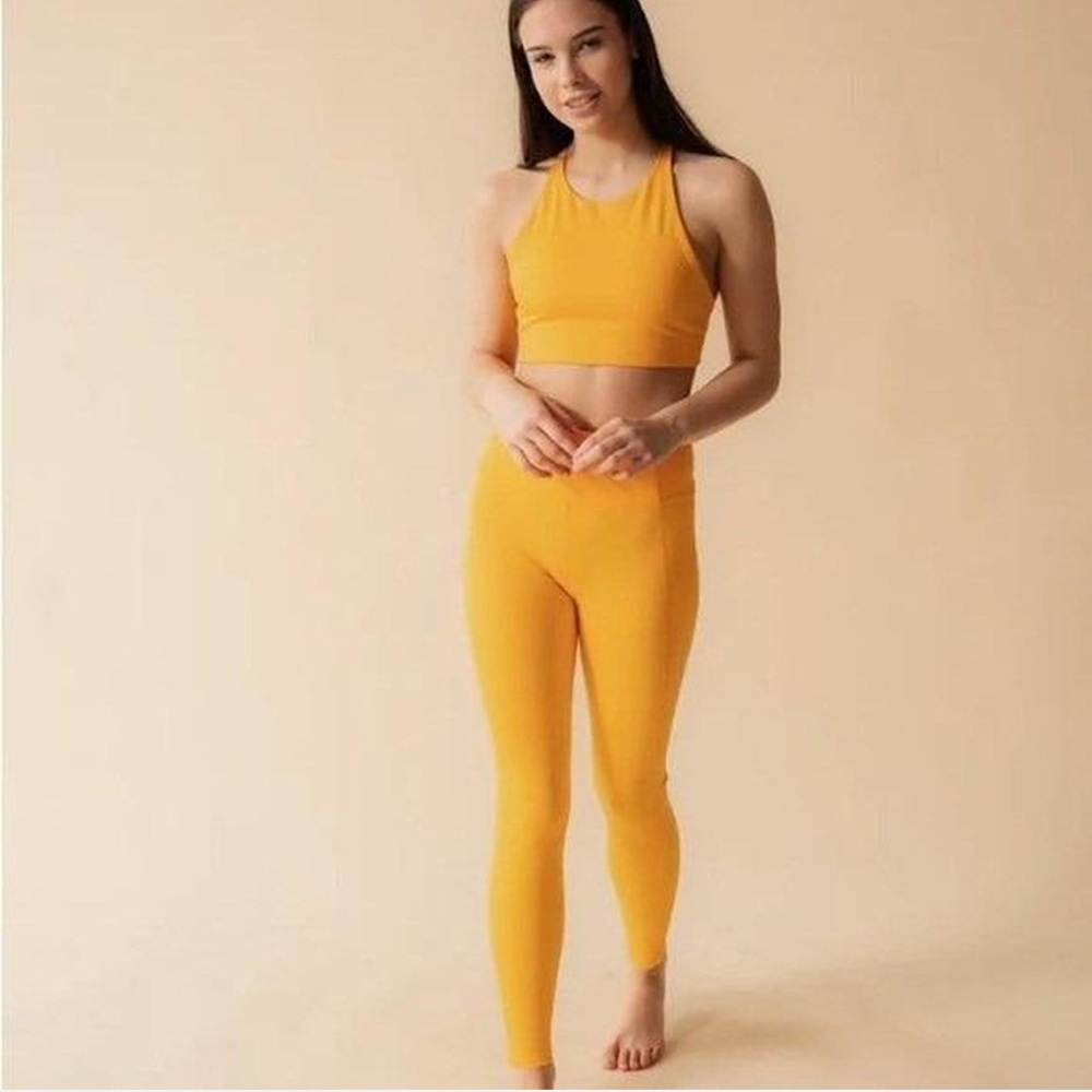 Girlfriend Collective Golden Glow Yellow Compressive High Rise Legging Sz Small